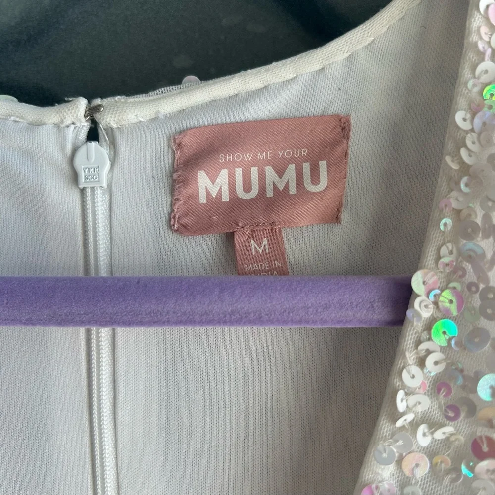 NWT Show Me Your MuMu Kidman Mini Dress Long Sleeve Iridescent Sequin White M - Picture 7 of 14